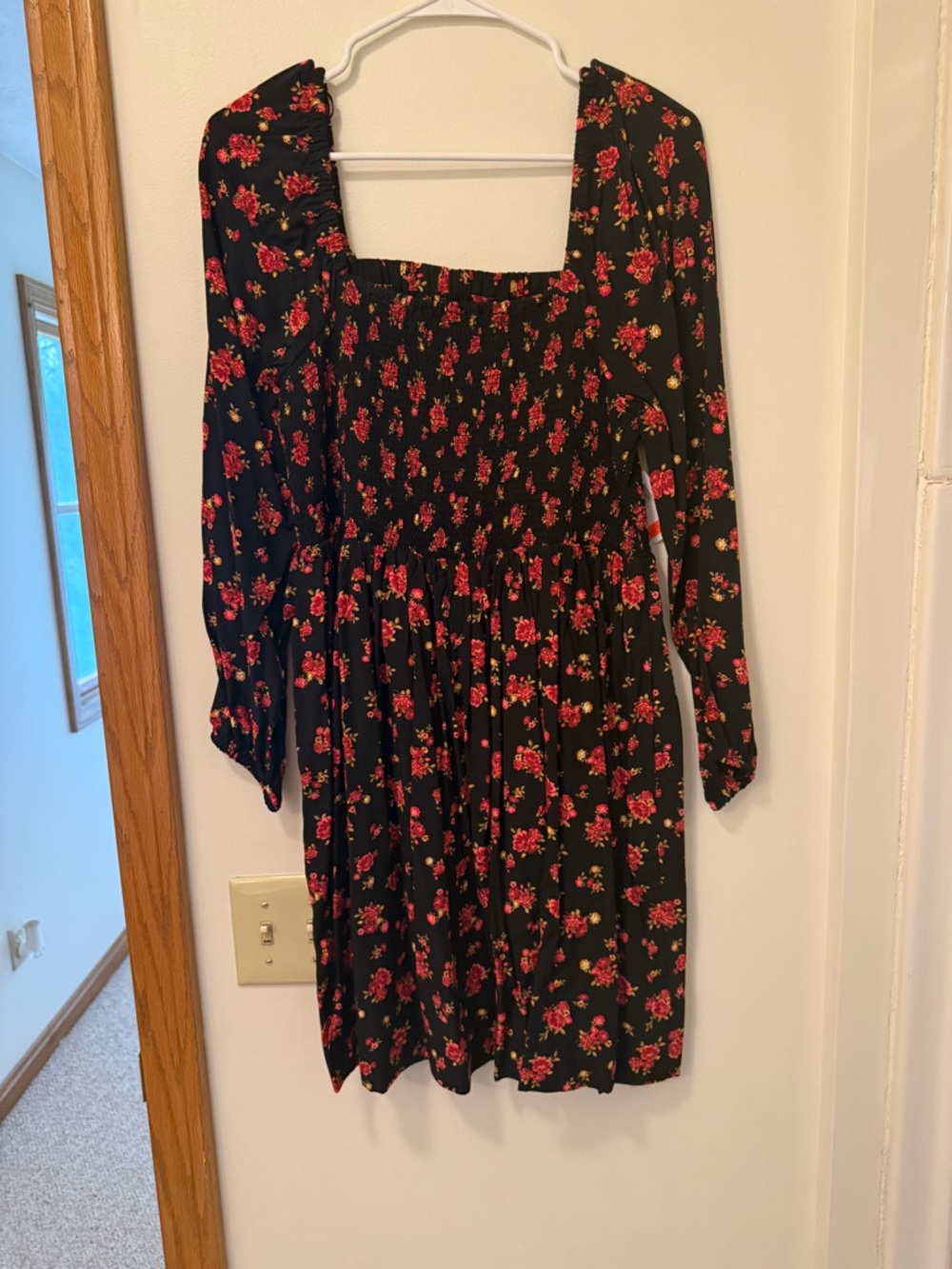 Old Navy Black Dress with Red Floral Print